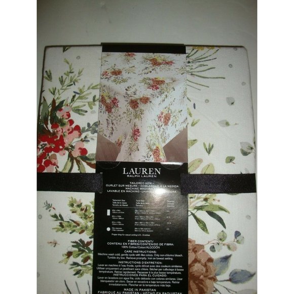 LAUREN Ralph Lauren 60x84" Tablecloth Wht Floral - Picture 2 of 2